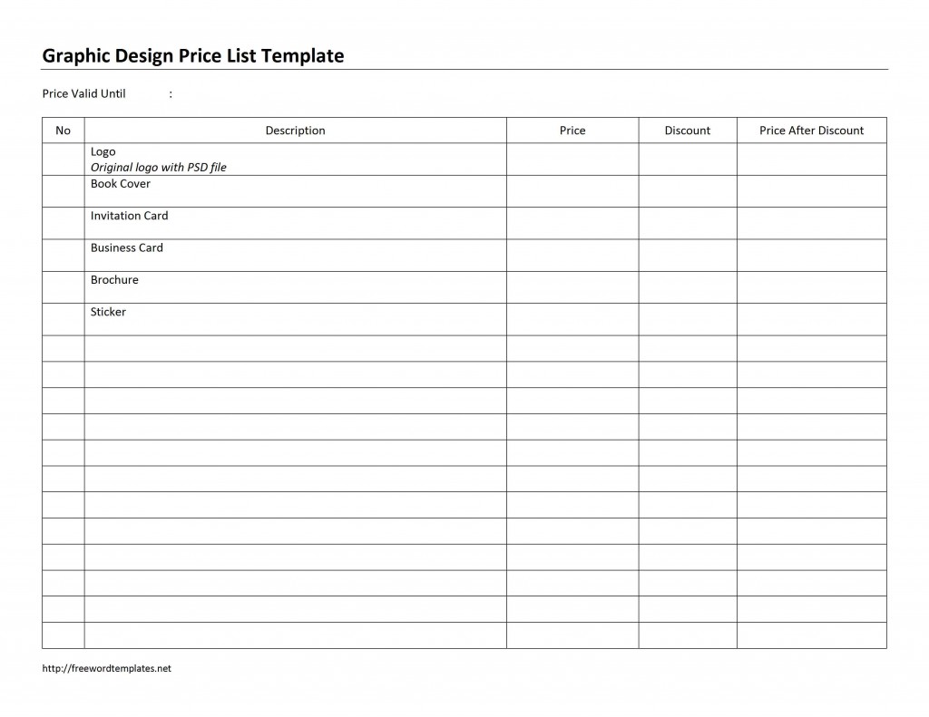 Graphic Design Price List Template
