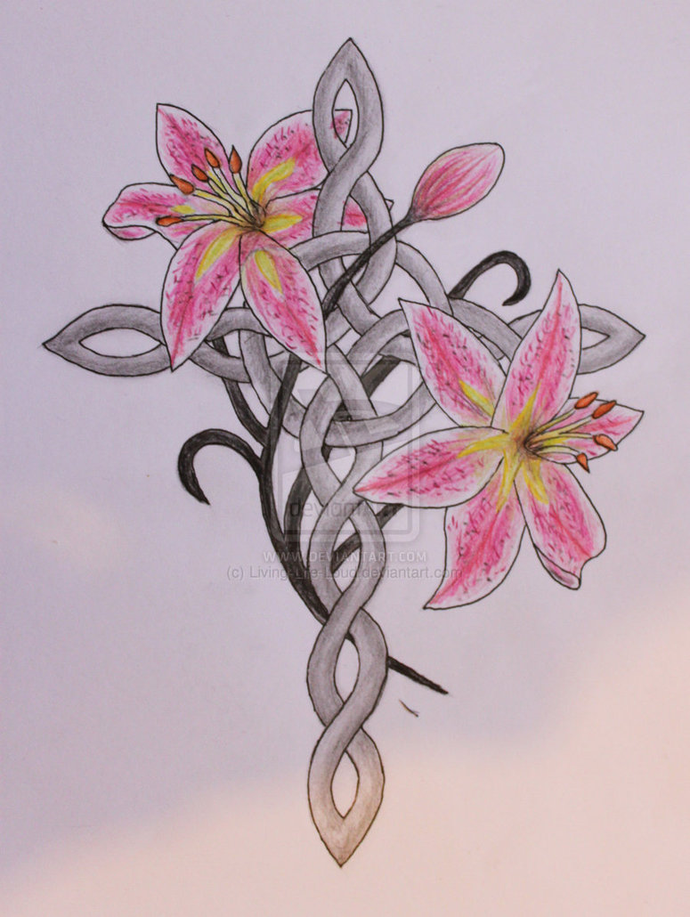 Lily Flower and Celtic Cross Tattoo Designs