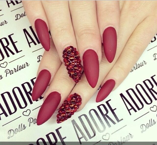 Matte Red Stiletto Nails