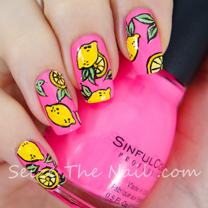 Neon Lemon Color Nail Art