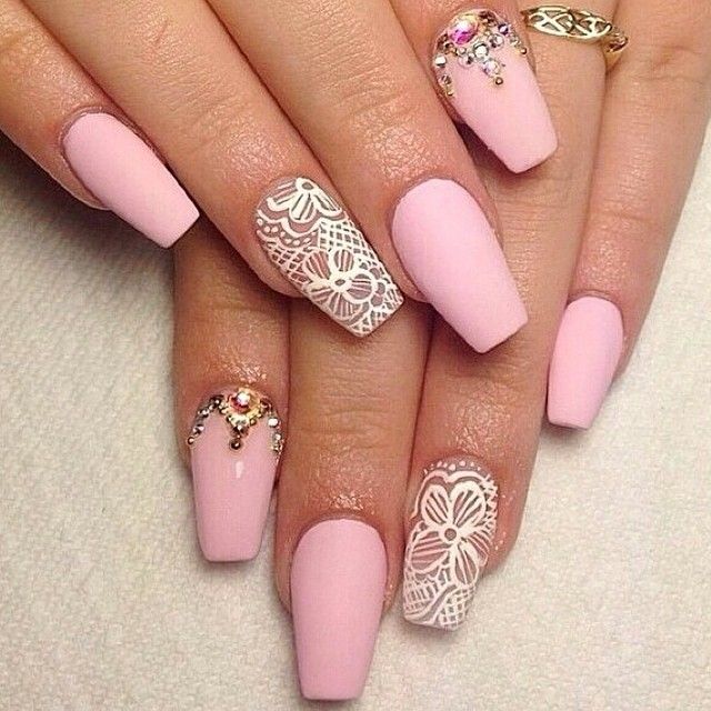 Pink and White Lace Nail Design