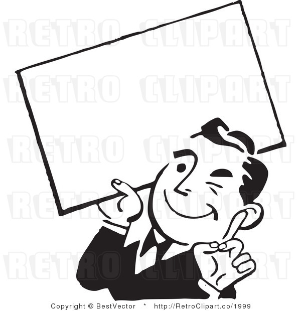 Retro Man Holding Sign Clip Art Free