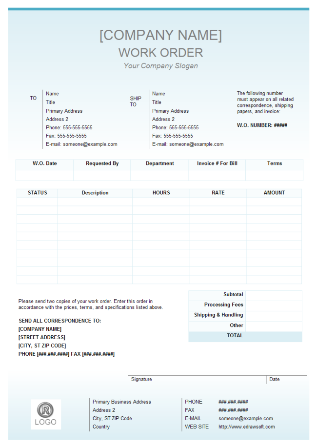 Simple Work Order Forms Templates