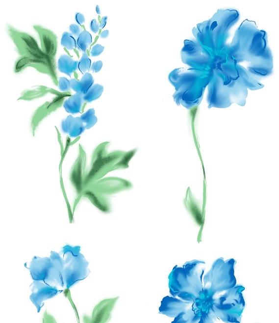 Watercolor Blue Flowers