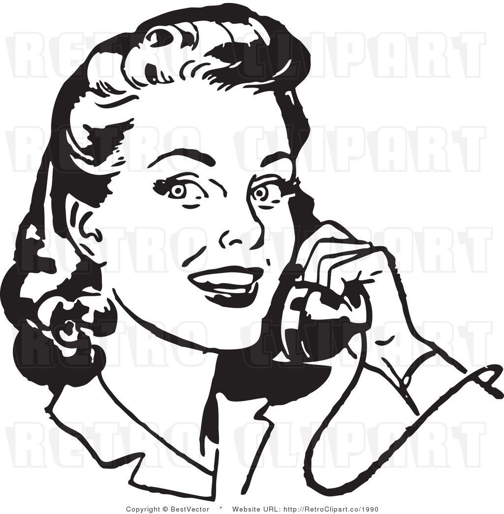 Woman On Phone Clip Art Black and White