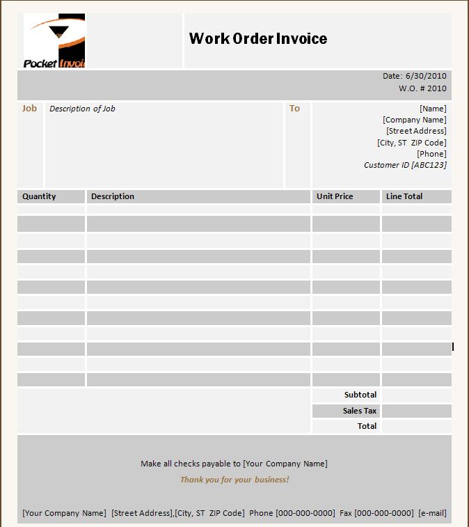 Work Order Invoice Template