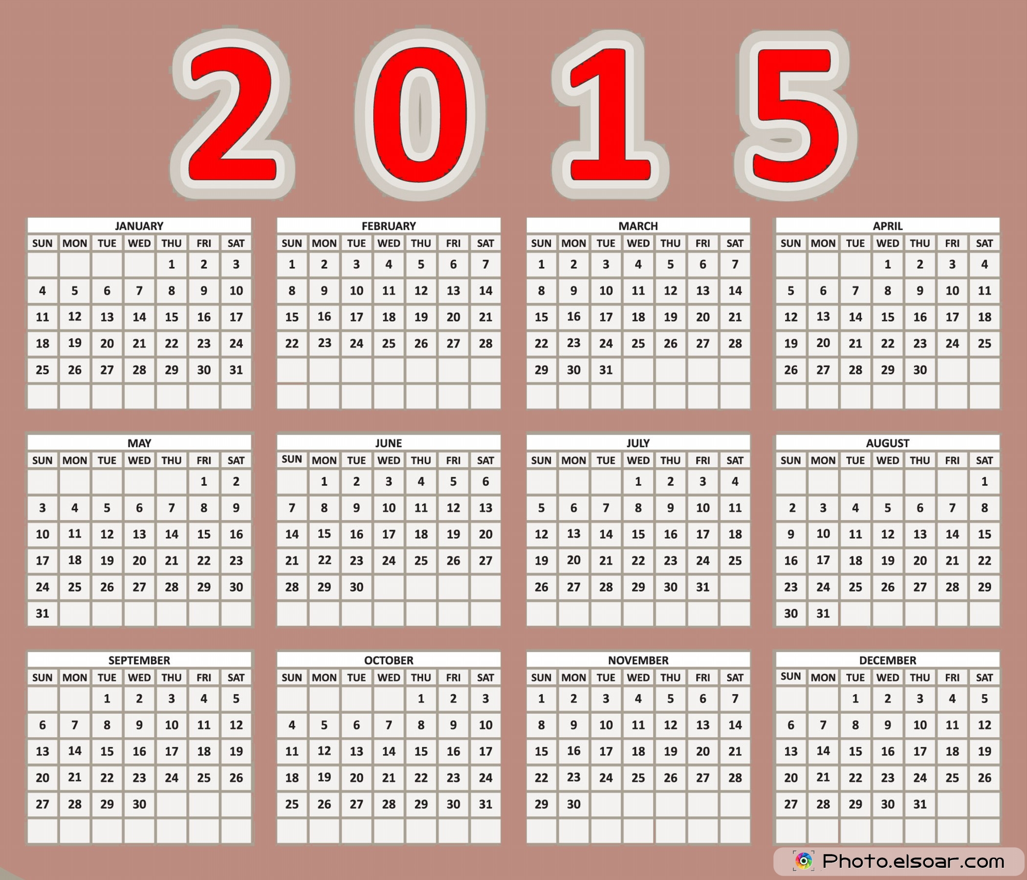 2015 Calendar Printable Design