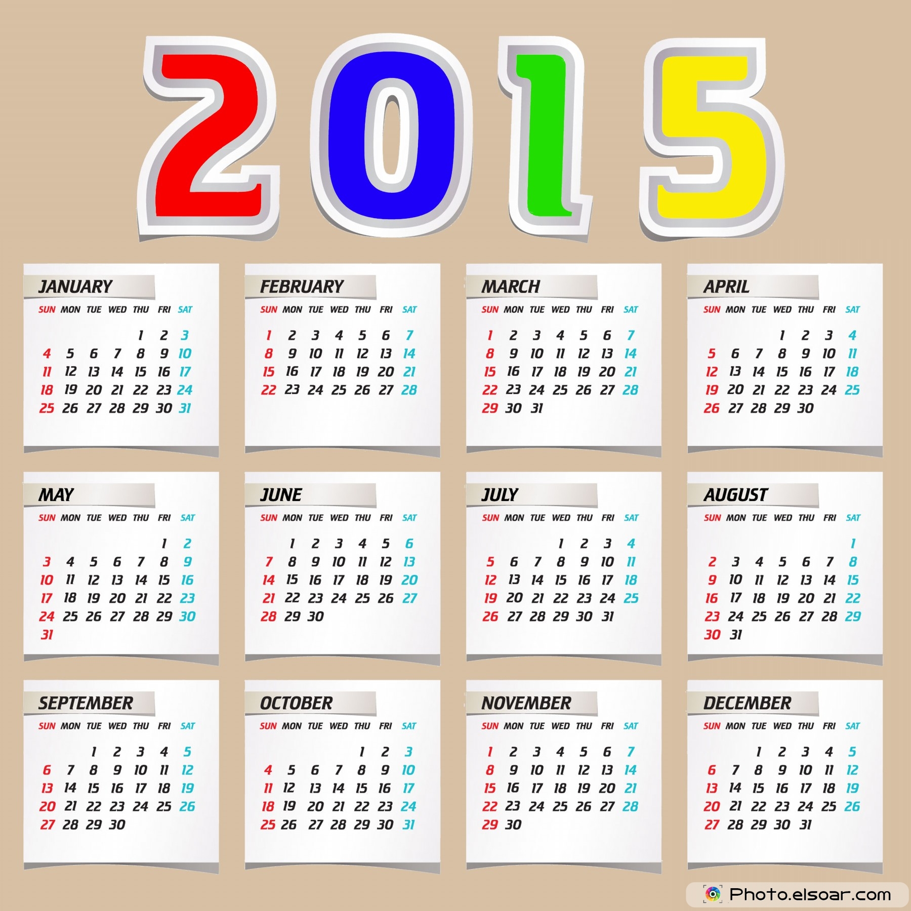 2015 Calendar Printable Design