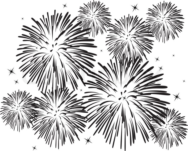 Black and White Fireworks Clip Art