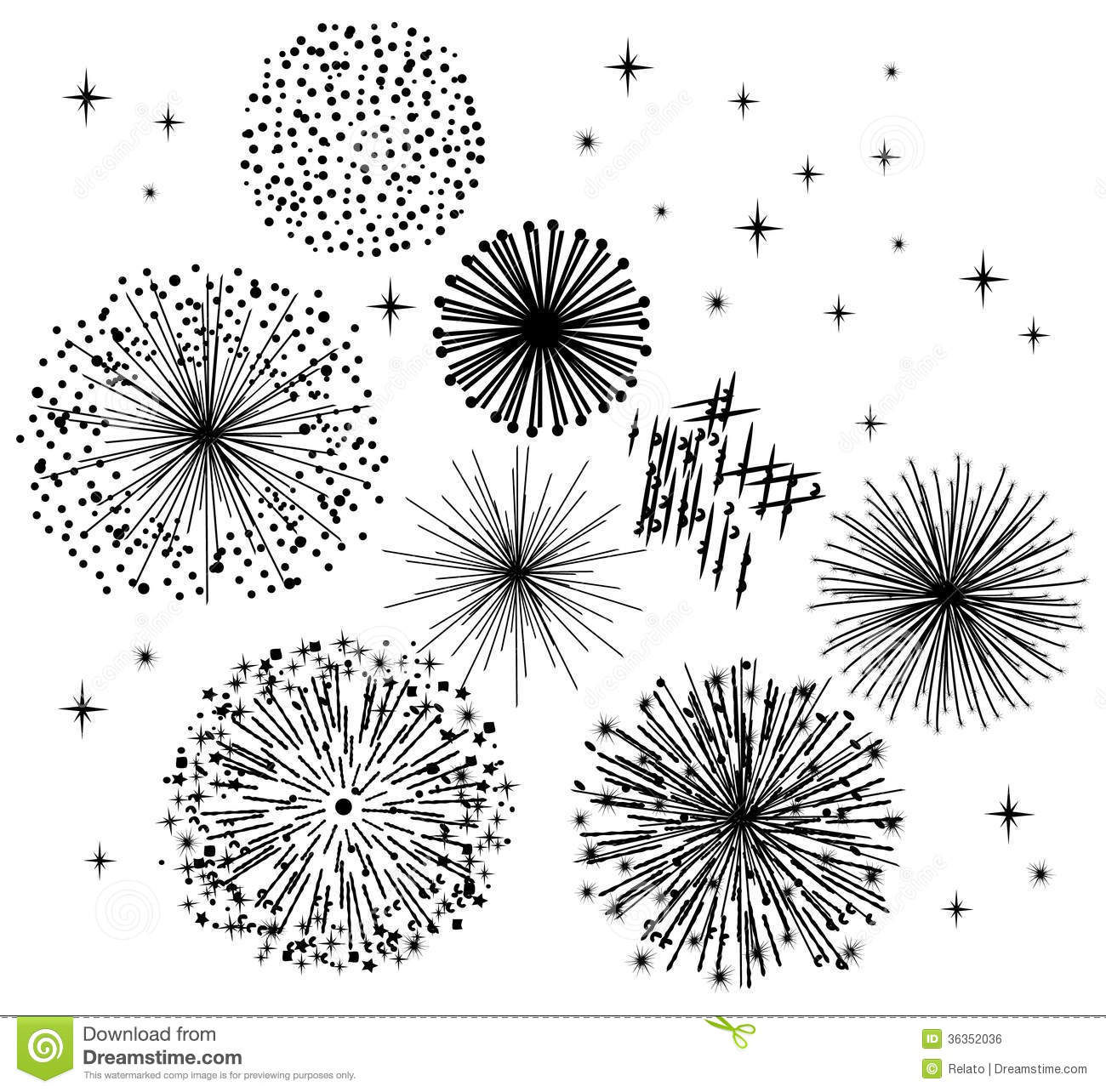 Black and White Fireworks Clip Art
