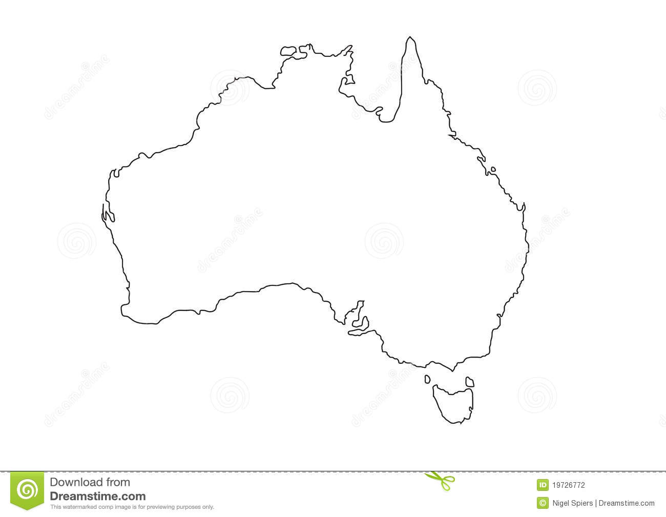 Black and White Outline Australia Map
