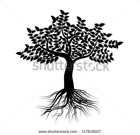 Black and White Tree with Roots