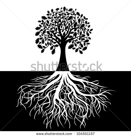 Black and White Tree with Roots