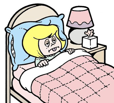 Cartoon Person Sick in Bed