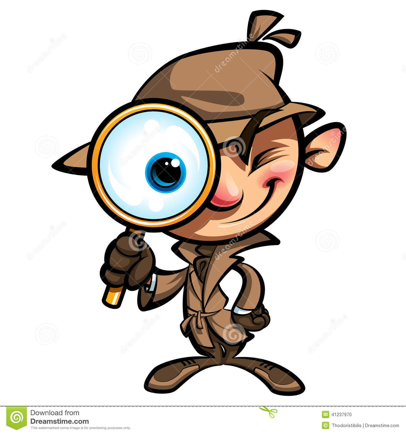 Detective with Magnifying Glass Clip Art