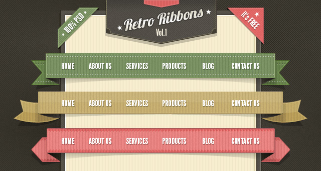 8 Retro PSD Ribbons Images