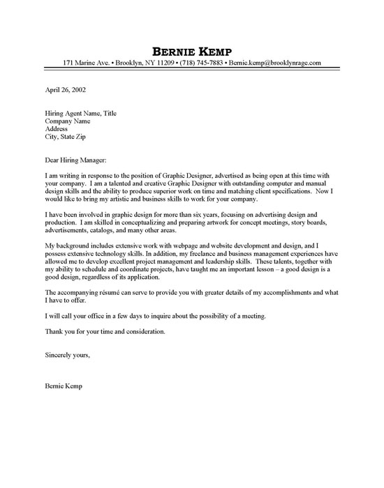 Graphic Design Cover Letter Graphic Design Cover Letter