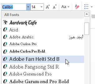 Microsoft Office Word 2013 Fonts