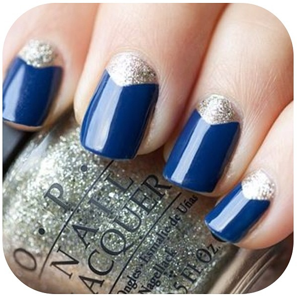 Navy Blue Silver French Tip Nails