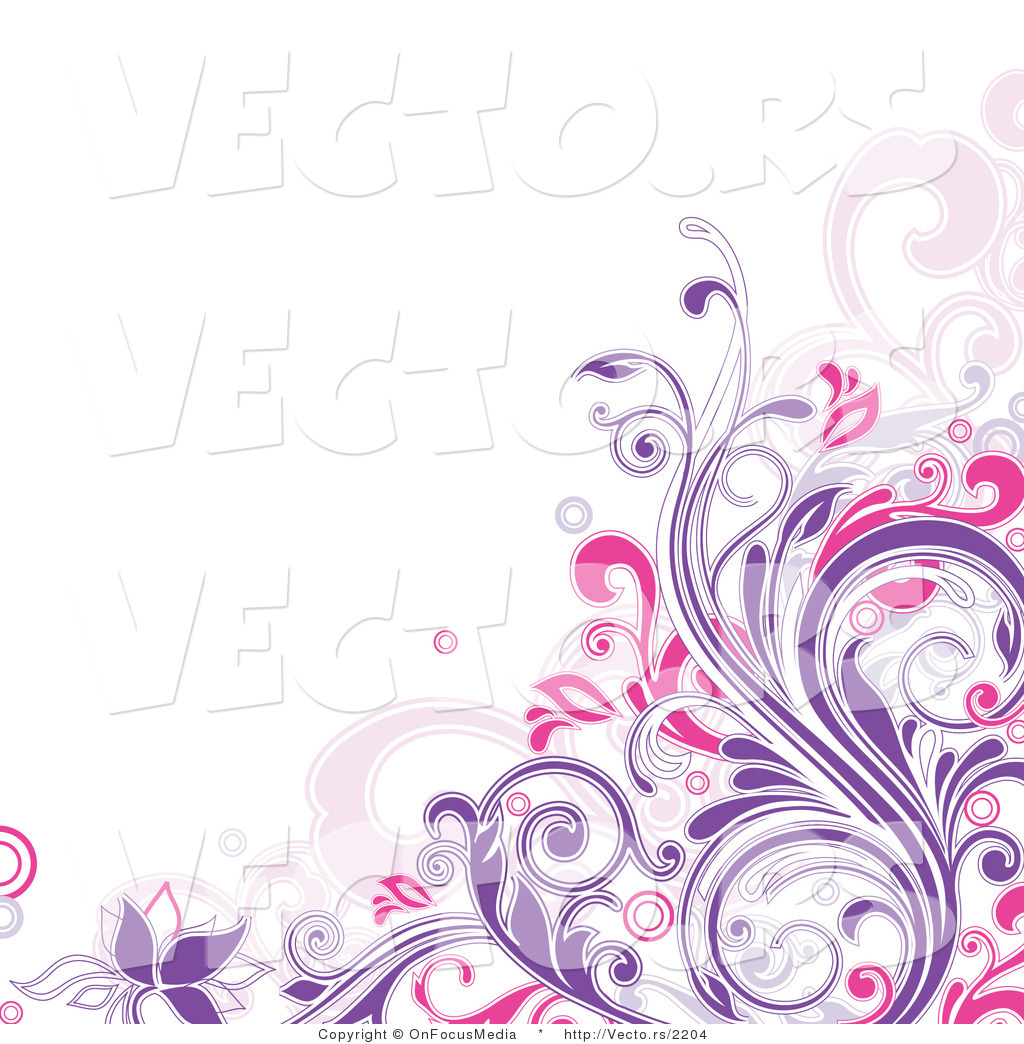 Pink and Purple Flowers Corner Border Clip Art