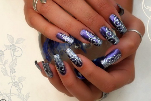 Purple and Silver Nail Art Design