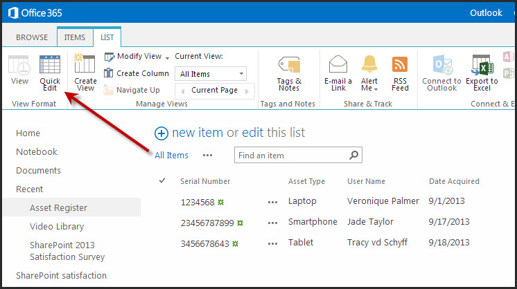 SharePoint 2013 Quick Edit View