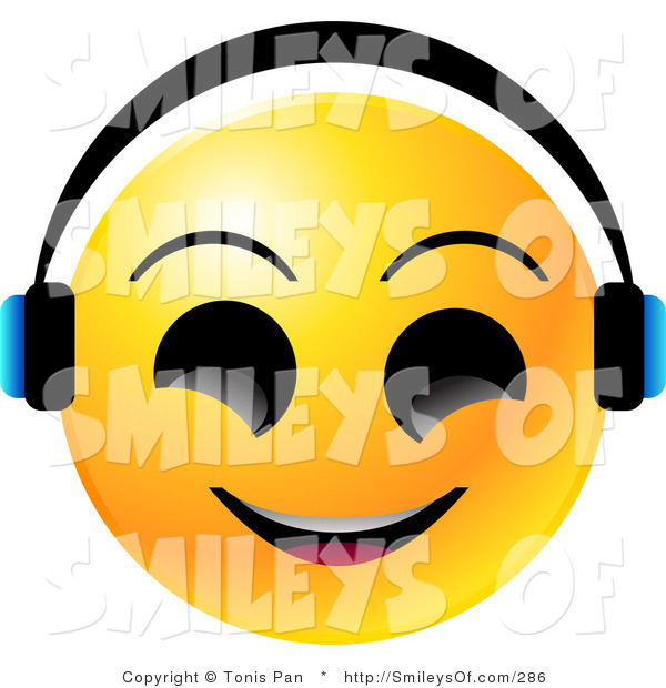 Smiley Face with Headphones Clip Art