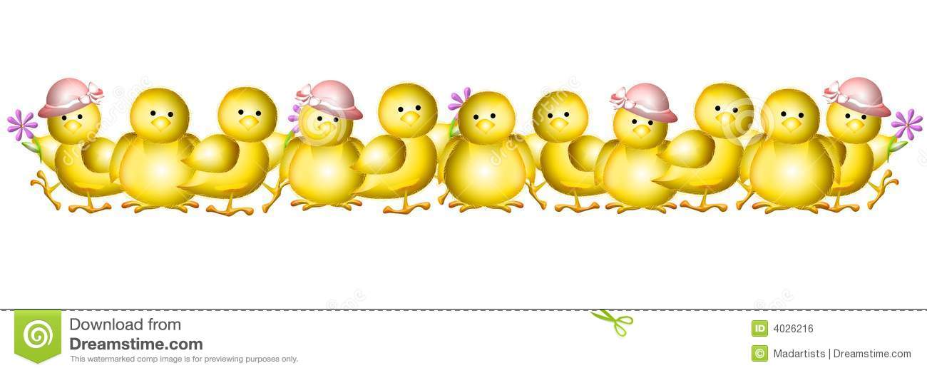 Yellow Easter Chicks Clip Art Border