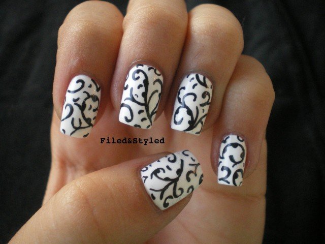 2015 Black and White Nails Designs