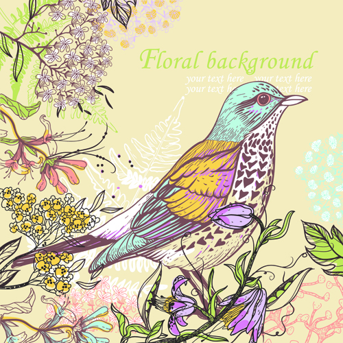 Bird with Flowers Illustration