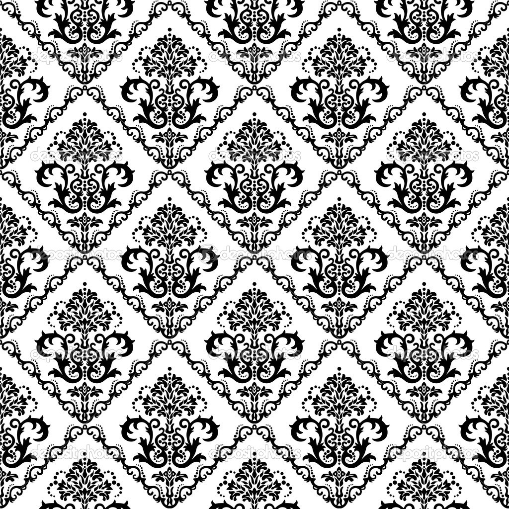 Black and White Floral Damask