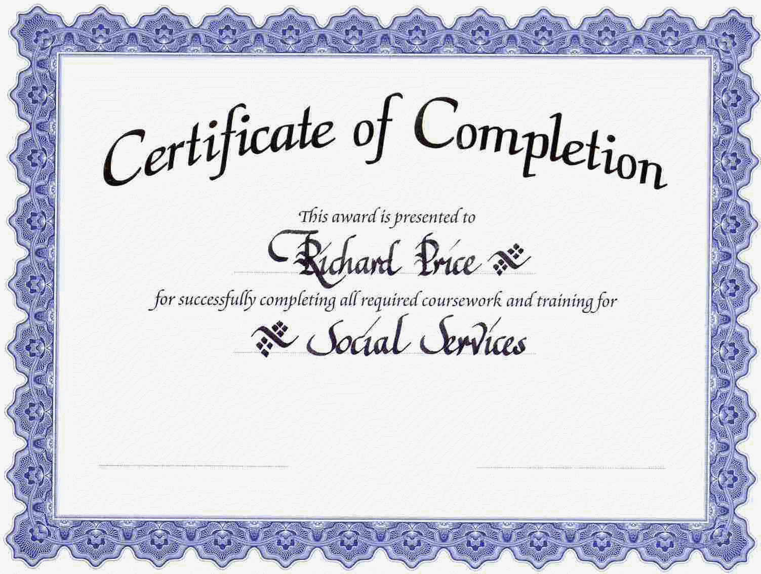 Blank Certificate Of Completion Templates Free