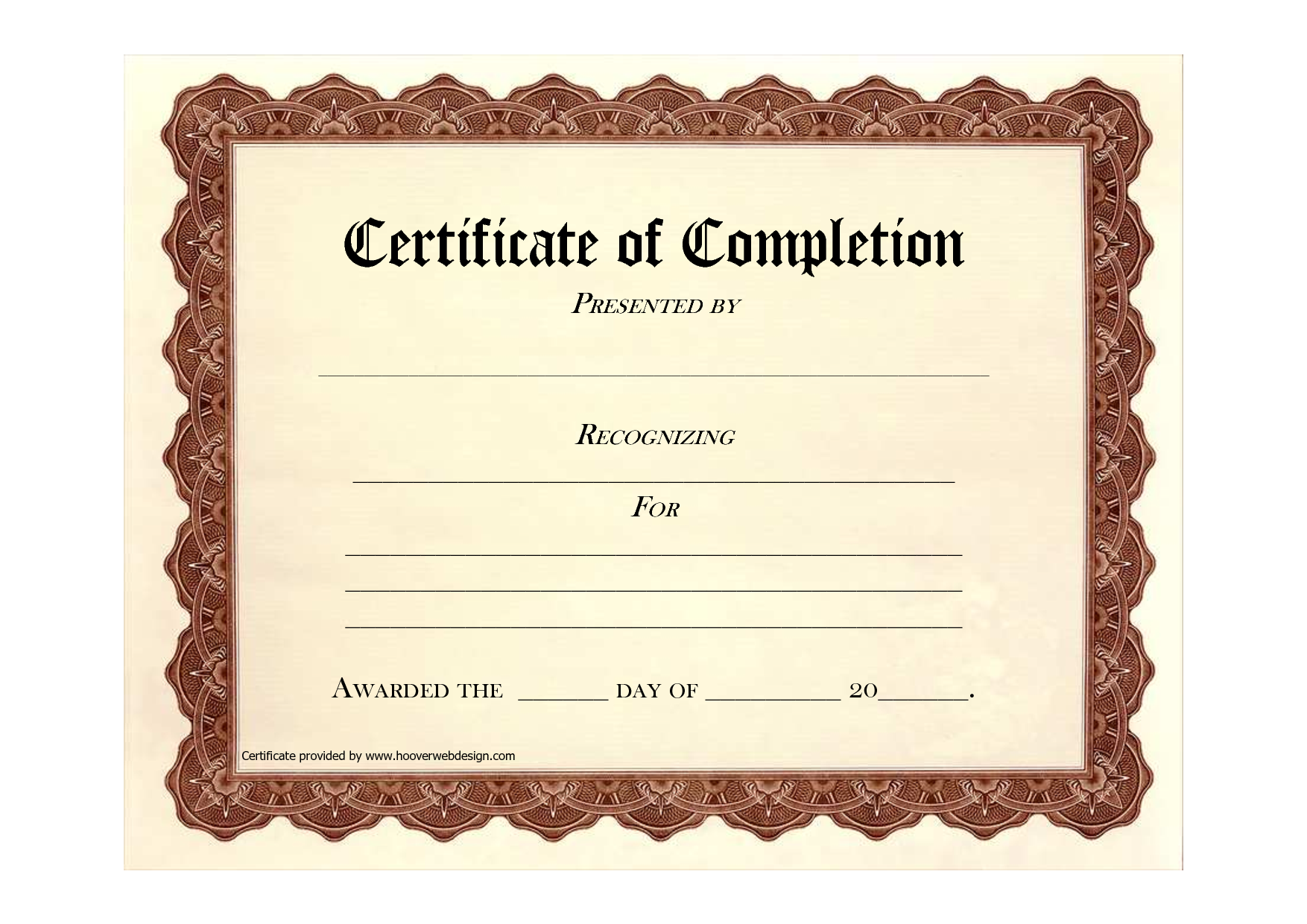 Printable Certificate Of Completion Template Free Download Word Within Free Completion Certificate Templates For Word