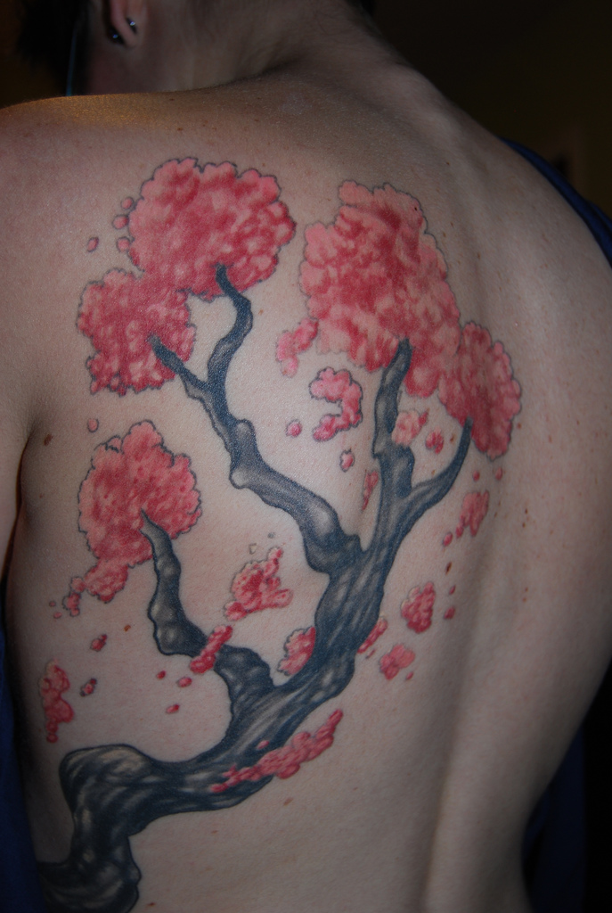 Cherry Blossom Tree Back Tattoo