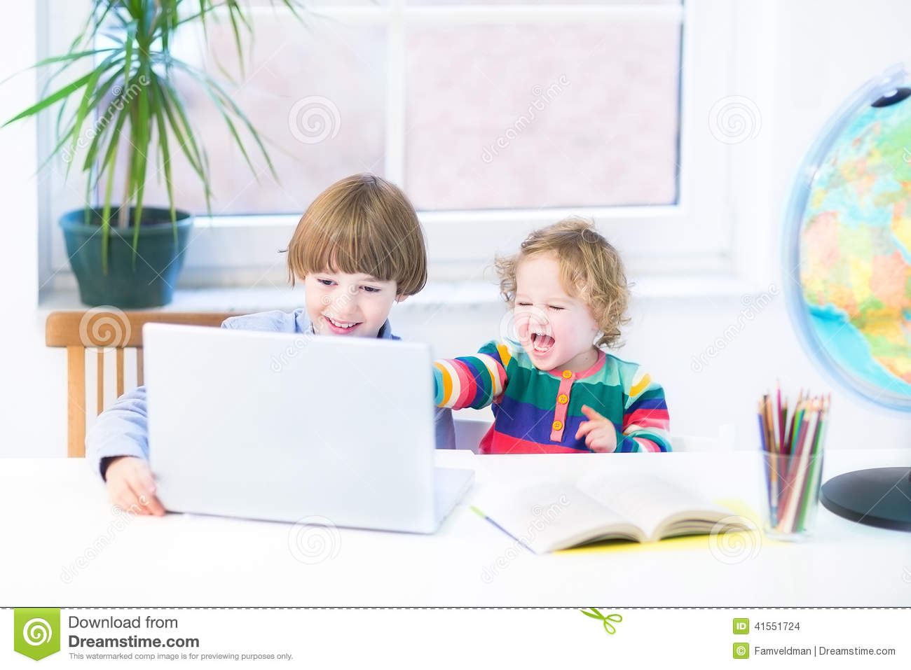 Funny Playing with Kid in School Desk Funny Playing with Kid in School Desk