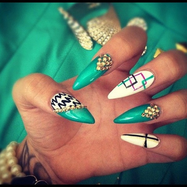 14 Stiletto Nails With Different Designs Images