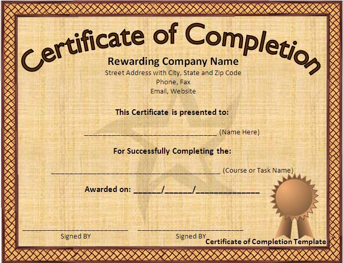 Microsoft Word Certificate Completion Templates