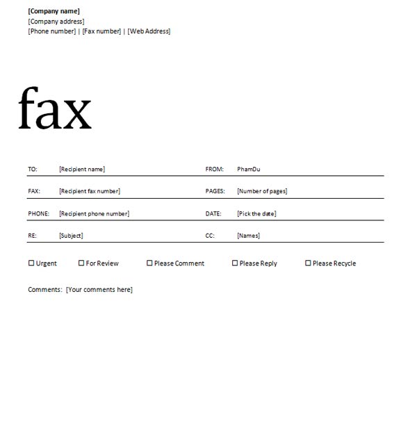 Microsoft Word Fax Cover Sheet Template