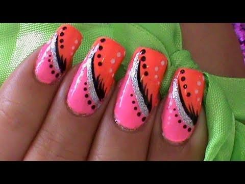 Pink and Orange Nail Art Designs