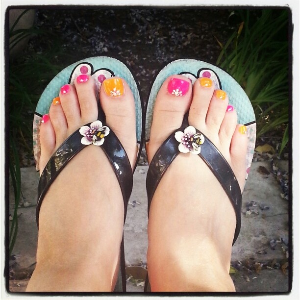 Pink and Orange Toe Nails