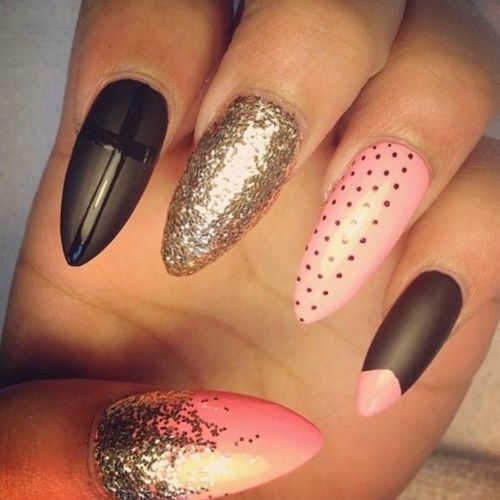 Pink Black Stiletto Nail Designs