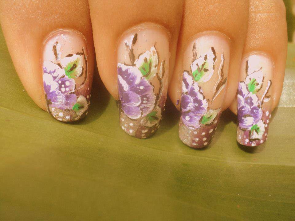 Purple and White Flower Nail Designs