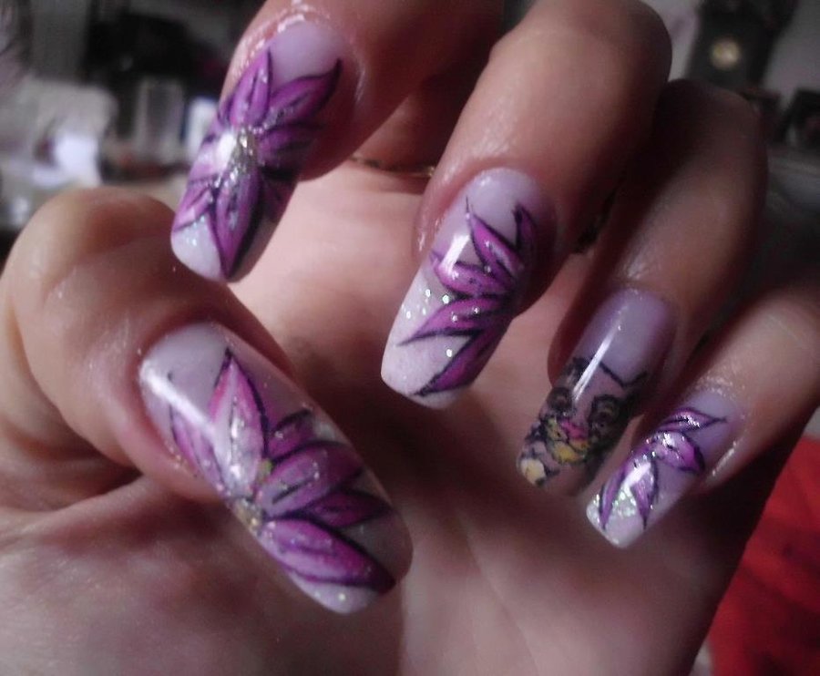 Purple Flower Nail Art