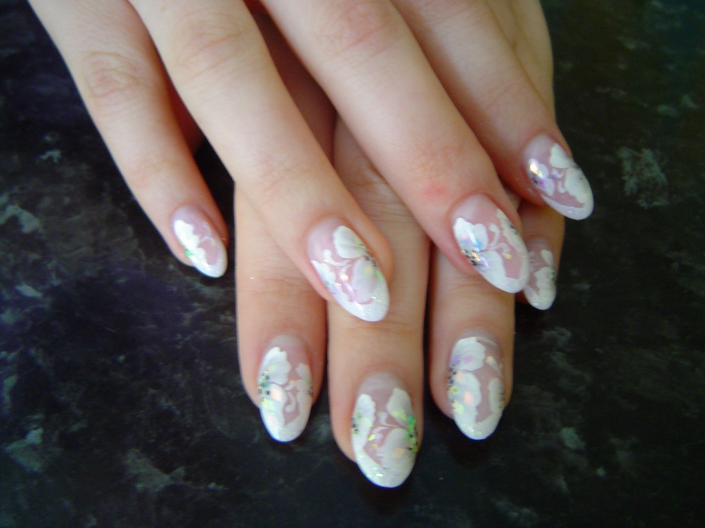 White Nail Art Design Flowers