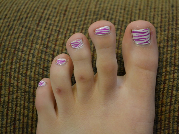 Zebra Toe Nail Designs Silver and White