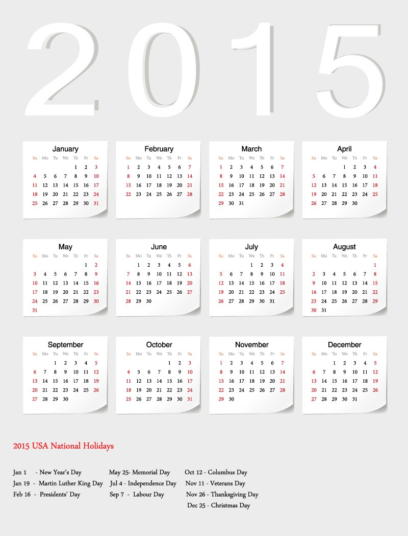 Yearly Calendar 2015 With Holidays