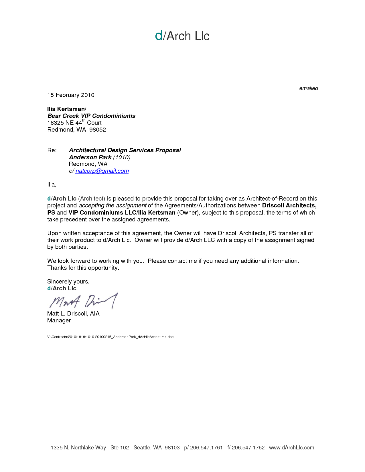 Architectural Design Proposal Letter Architectural Design Proposal Letter