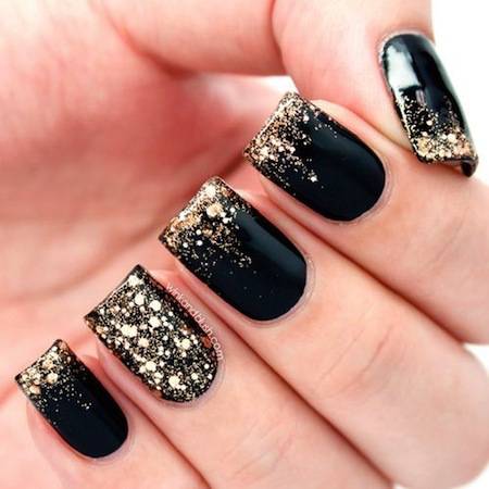 Black and Gold Glitter Nails