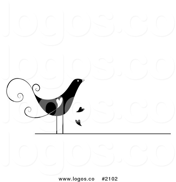 Black and White Love Birds Clip Art