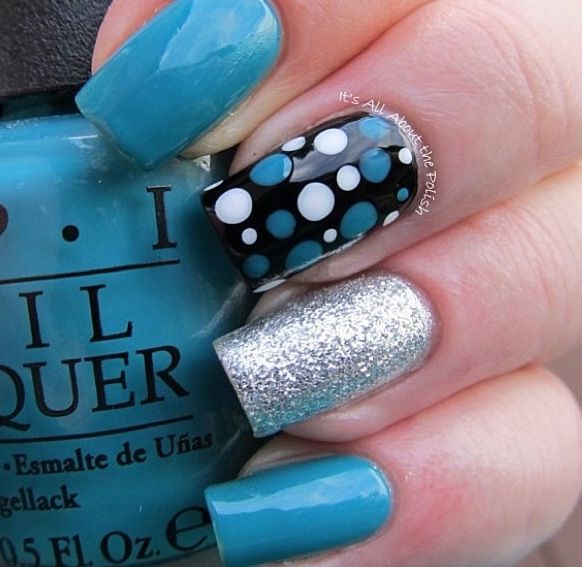 Black Blue and Silver Nail Design